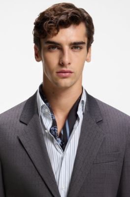 Modern-fit suit jacket in checked stretch fabric, Grey Patterned