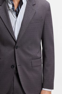 Modern-fit suit jacket in checked stretch fabric, Grey Patterned
