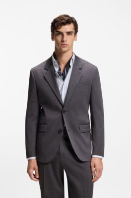 Modern-fit suit jacket in checked stretch fabric, Grey Patterned