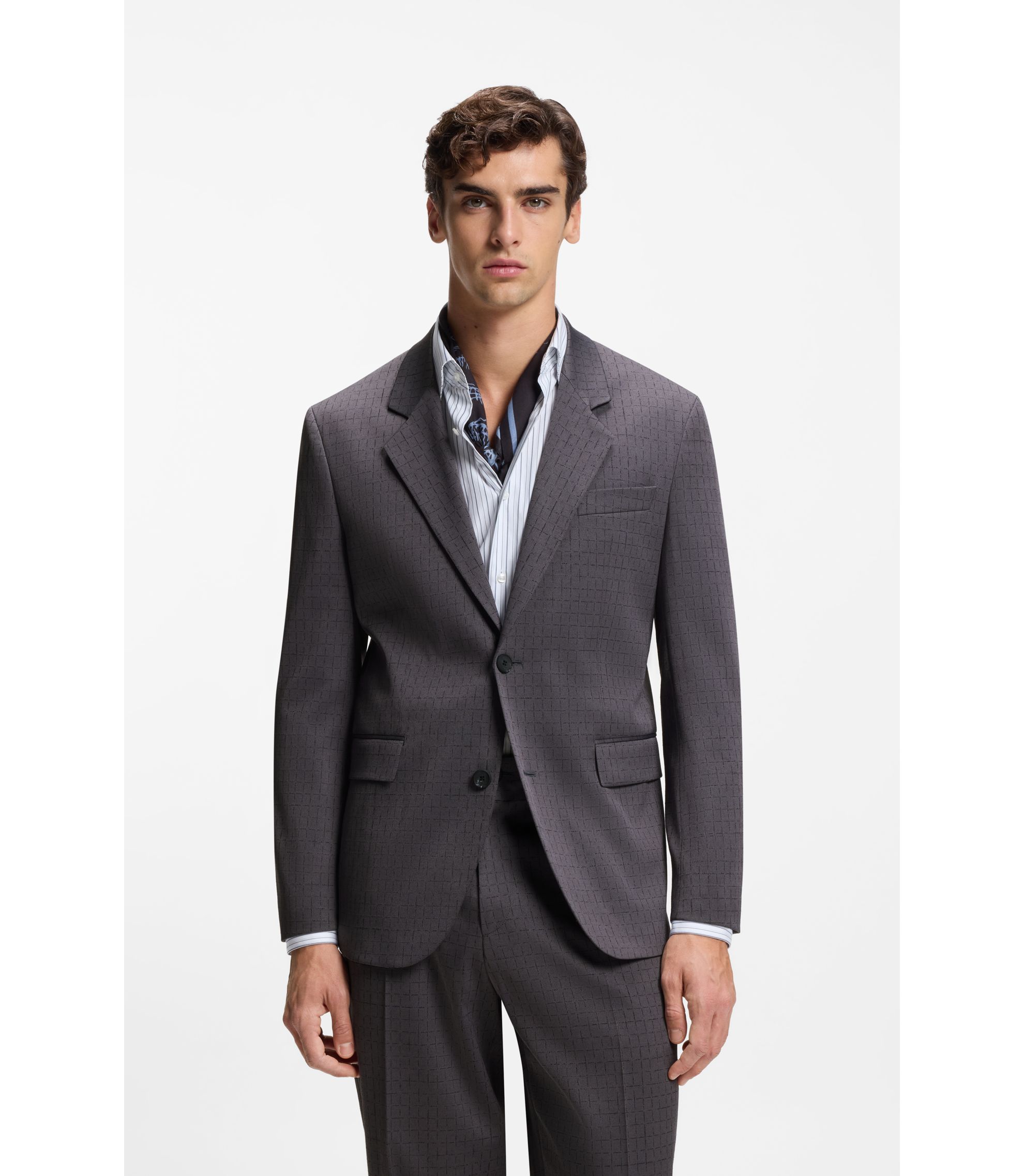 Modern-Fit Sakko aus kariertem Stretch-Gewebe