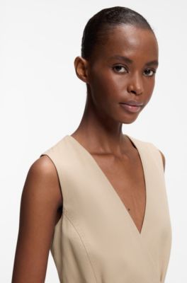 Belted regular-fit vest in cotton and hemp, Light Beige