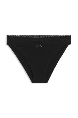 Three-pack of stretch-cotton briefs with lace trim, Black