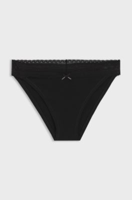 Three-pack of stretch-cotton briefs with lace trim, Black