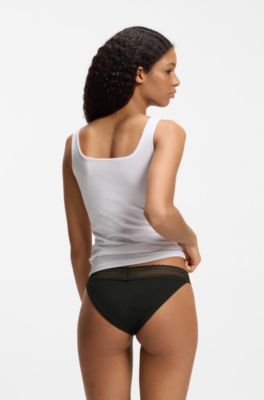 Slip in cotone elasticizzato con bordo in pizzo in confezione da tre, Nero