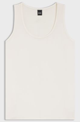 Sleeveless top in stretch silk, Natural