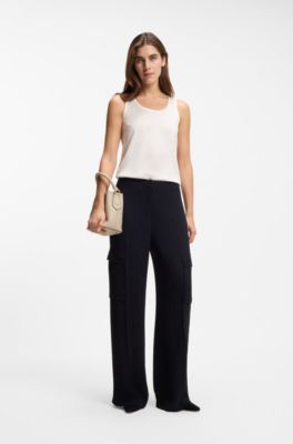 Sleeveless top in stretch silk, White