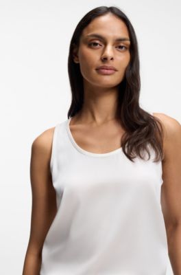 Sleeveless top in stretch silk, Natural