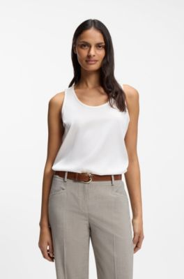 Sleeveless top in stretch silk, Natural