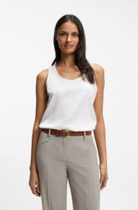 Sleeveless top in stretch silk, White