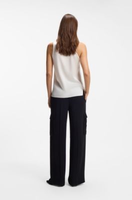 Sleeveless top in stretch silk, White