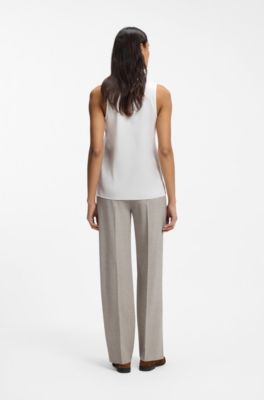 Sleeveless top in stretch silk, Natural