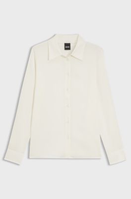 Regular-fit blouse in stretch-silk satin, White