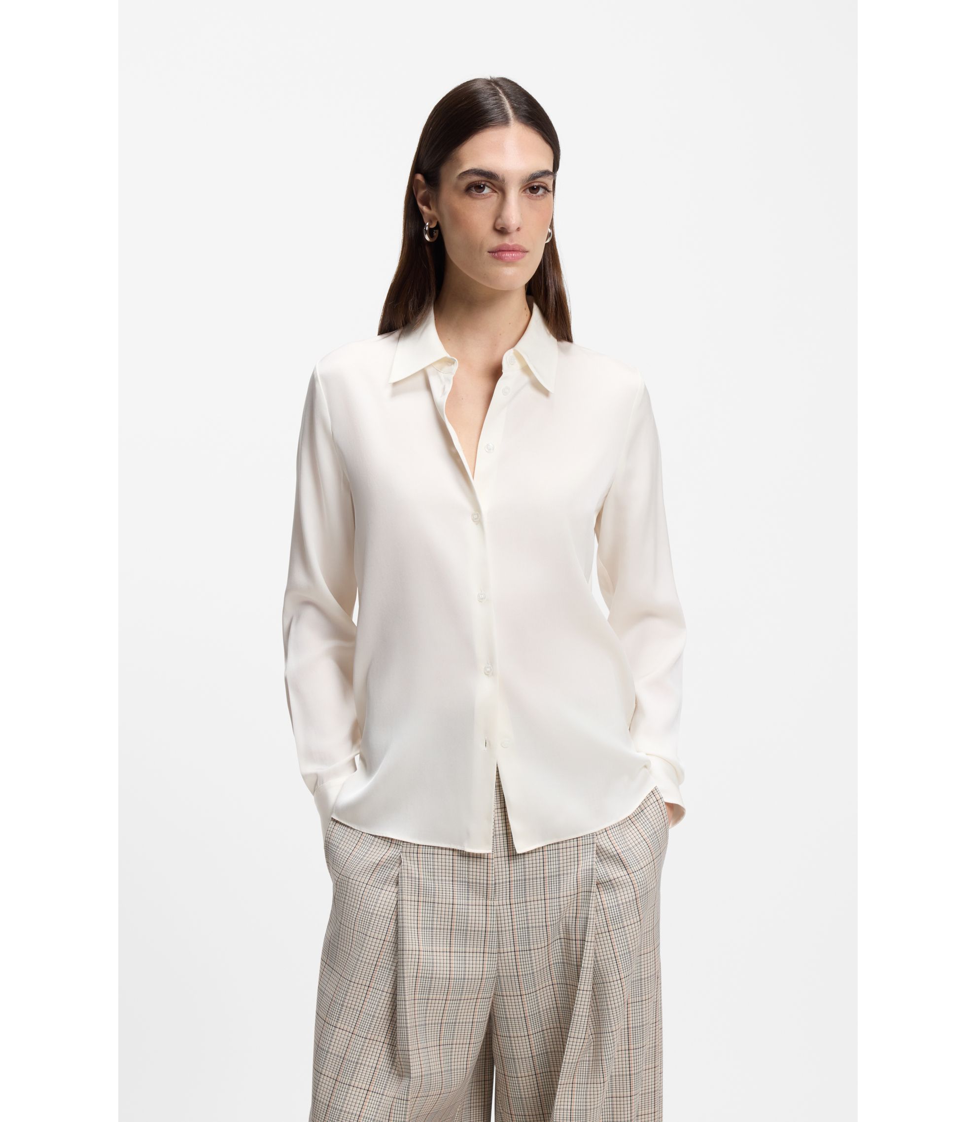 Regular-Fit Bluse aus elastischem Seiden-Satin