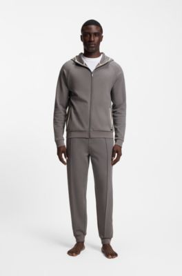 Cotton-blend zip-up hoodie with contrast binding, Dark Grey