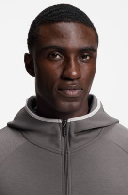 Cotton-blend zip-up hoodie with contrast binding, Dark Grey