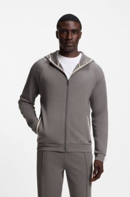 Cotton-blend zip-up hoodie with contrast binding, Dark Grey