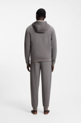 Hoodie met rits en contrastbiezen van katoenmix, Donkergrijs