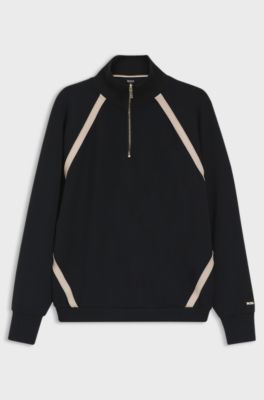 Zip-neck sweatshirt with contrast inserts, Black