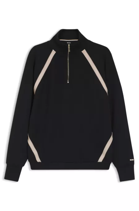 Zip-neck sweatshirt with contrast inserts