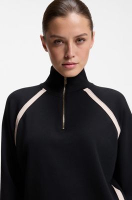 Sweatshirt met ritskraag en contrasterende inzetten, Zwart