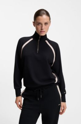 Sweatshirt met ritskraag en contrasterende inzetten, Zwart