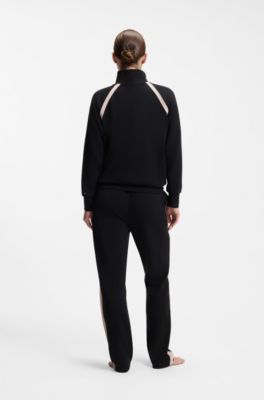 Sweatshirt met ritskraag en contrasterende inzetten, Zwart