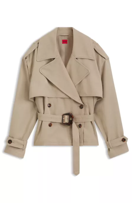 Short trench jacket in cotton and linen