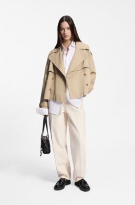 Short trench jacket in cotton and linen, Beige