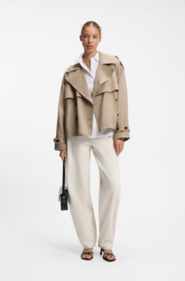 Gabardina corta de algod&oacute;n y lino, Beige