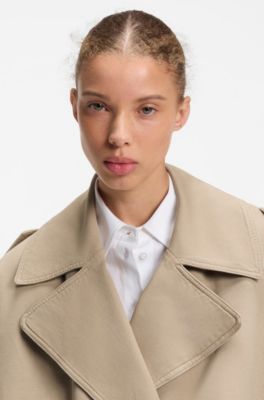 Gabardina corta de algod&oacute;n y lino, Beige
