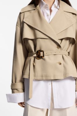 Short trench jacket in cotton and linen, Beige