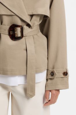 Gabardina corta de algod&oacute;n y lino, Beige