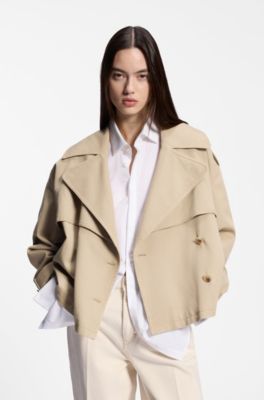 Korte trenchcoat van katoen en linnen, Beige
