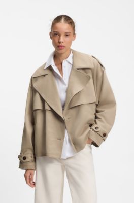 Gabardina corta de algod&oacute;n y lino, Beige