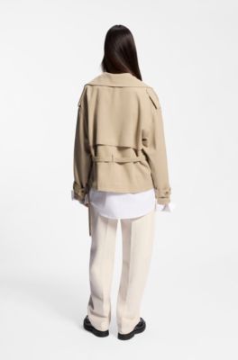 Giacca corta stile trench in cotone e lino, Beige