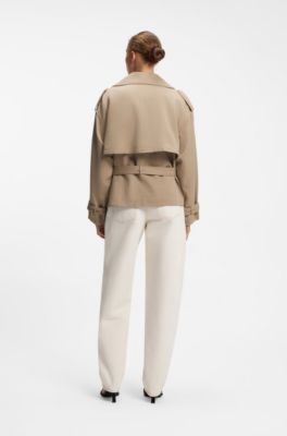 Gabardina corta de algod&oacute;n y lino, Beige