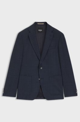 Slim-fit jacket in checked virgin wool, Light Blue