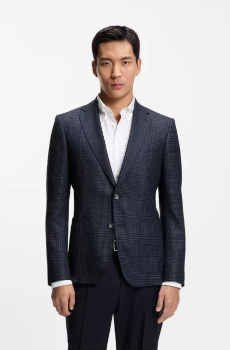 Slim-fit jacket in checked virgin wool