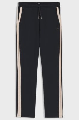 Pantaloni della tuta fit affusolato con inserti a contrasto, Nero