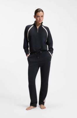 Pantaloni della tuta fit affusolato con inserti a contrasto, Nero
