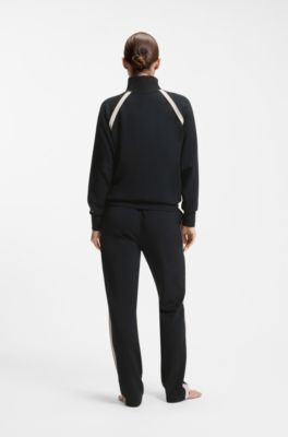 Pantaloni della tuta fit affusolato con inserti a contrasto, Nero
