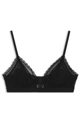 Lace triangle bra with logo waistband, Black