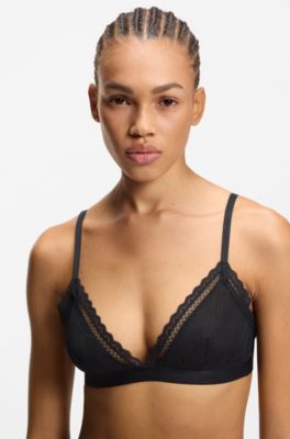 Reggiseno a triangolo in pizzo con elastico con logo, Nero