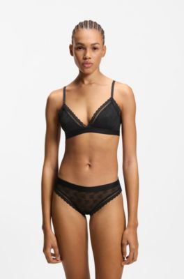 Lace triangle bra with logo waistband, Black