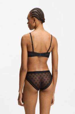 Lace triangle bra with logo waistband, Black