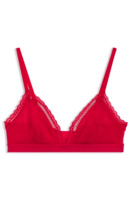 Lace triangle bra with logo waistband, Red