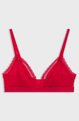 Lace triangle bra with logo waistband, Red