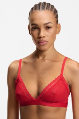 Lace triangle bra with logo waistband, Red