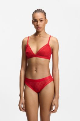 Lace triangle bra with logo waistband, Red