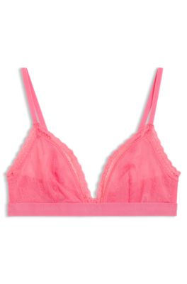 Lace triangle bra with logo waistband, Pink
